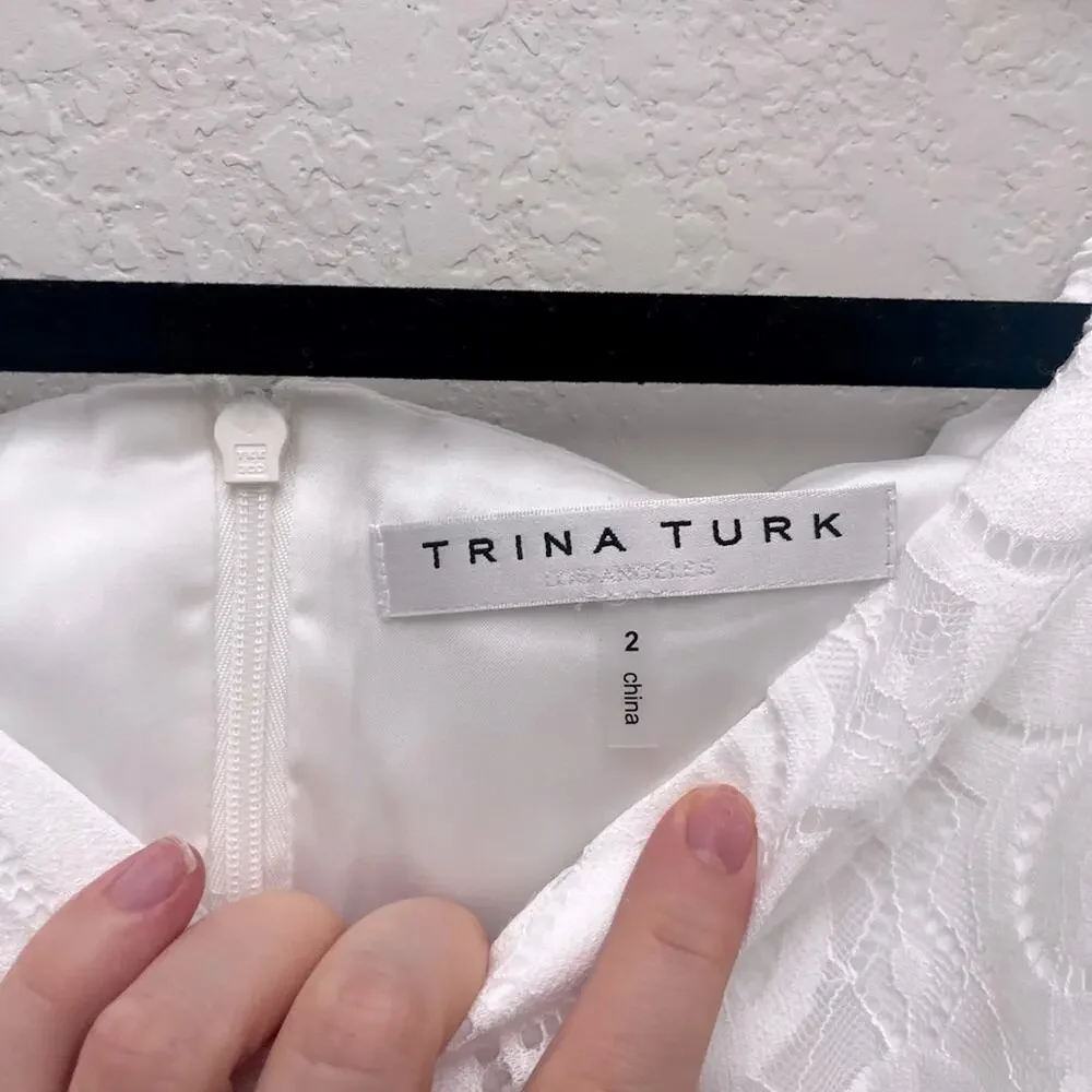 Trina Turk Lace Off The Shoulder Dress 2 White Bridal Shower Bachelorette - Picture 5 of 7